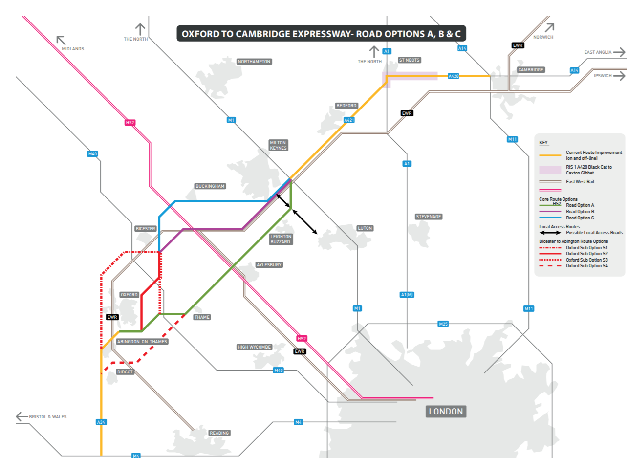 Oxford Cambridge Expressway Route Options